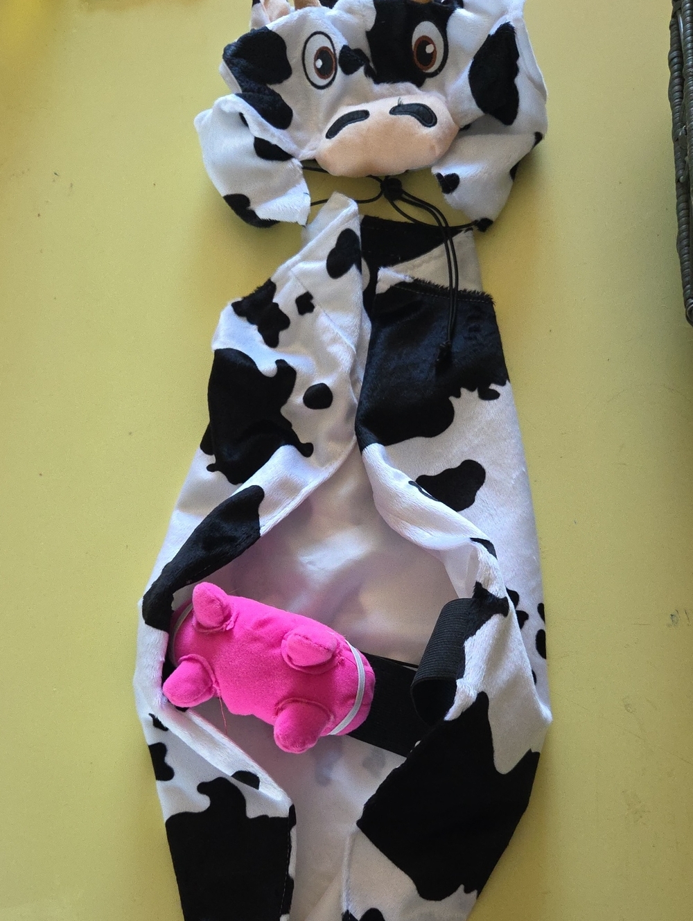 Black & White Cow Print Pet Costume with Pink Plush Udders Size L
